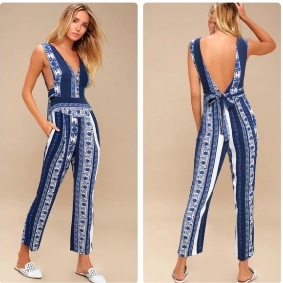 Free People All Shook Up Plunging Back Jumpsuit - Picture 1 of 4